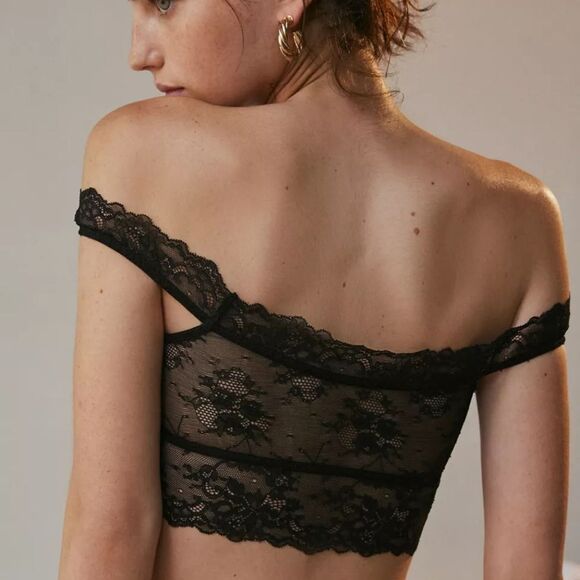 Chic Out From Under bra top in a romantic sheer floral lace black size L nwt - Picture 2 of 3